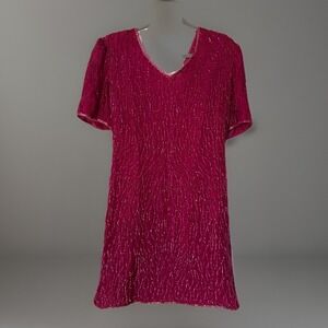 Vintage 80s Mark & John by Sam Beaded Silk Mini Dress Sz XL Formal Barbie